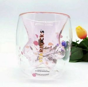 Starbucks Glass Paw Pink Cherry Blossom Cup Rare!